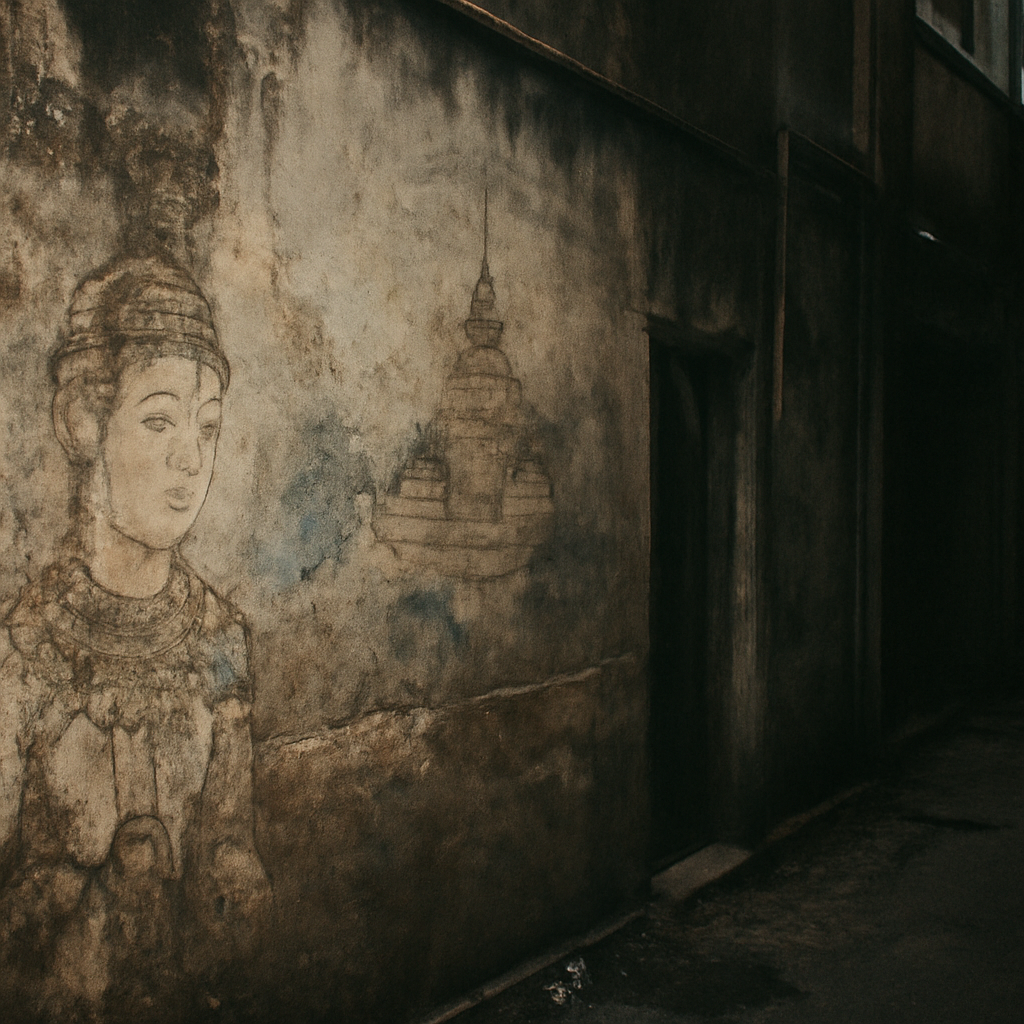 Faded Murals in Talad Noi's Shadowy Alleys