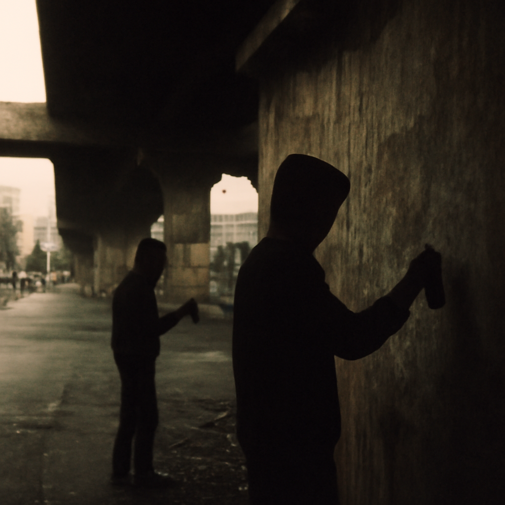 Spray Can Silhouettes in Din Daeng's Overpasses